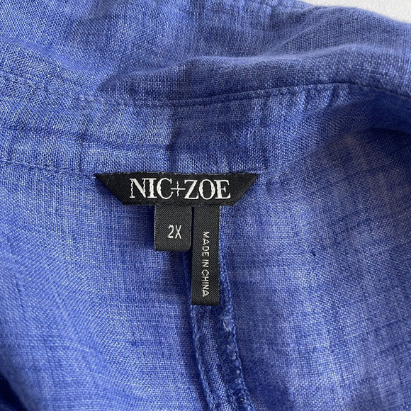 Nic+Zoe Linen Shirt Plus Size 2X Blue Button Front Oversized Beachy Coastal - Picture 4 of 7